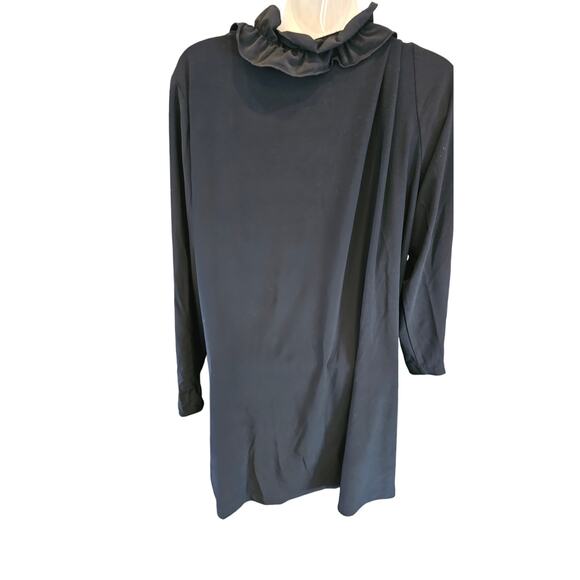 Made in USA black 1X frill ruffle trim black open cardigan office sweater EUC - Picture 2 of 7